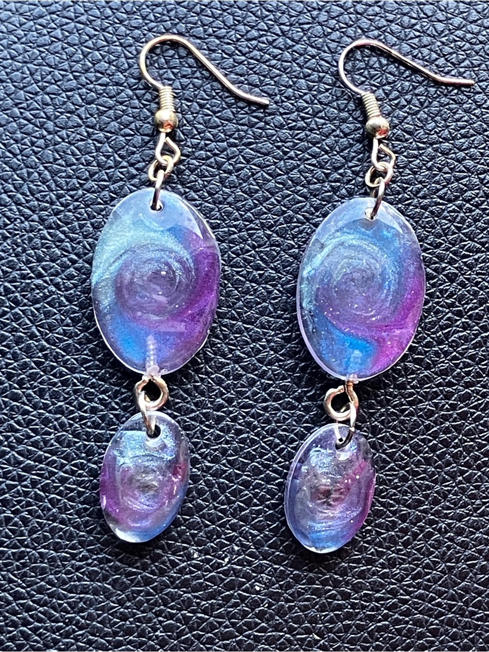Purple and blue pastel and clear Angelic galaxy swirl  oval dangle earrings